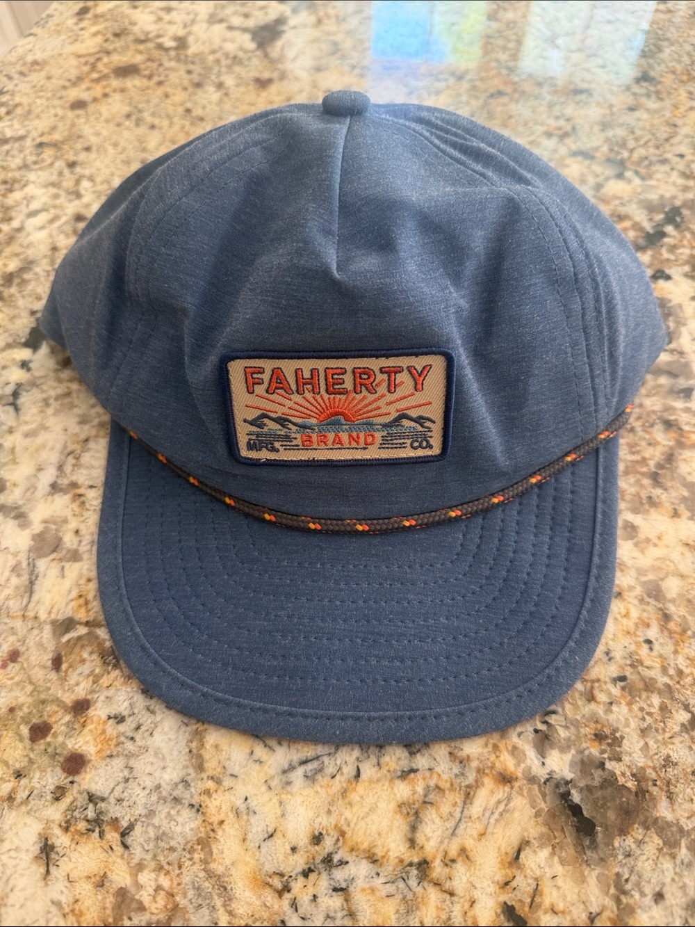 Faherty Blue Cap with Orange-Trim Rope and Patch